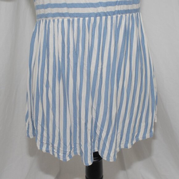 Made in USA Tunic BomBom Womens Small Blue White Stripes Short Sleeve Mini Dress - Picture 3 of 8